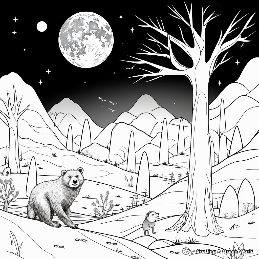 Night Scene of a Bear Hunt Coloring Pages 1