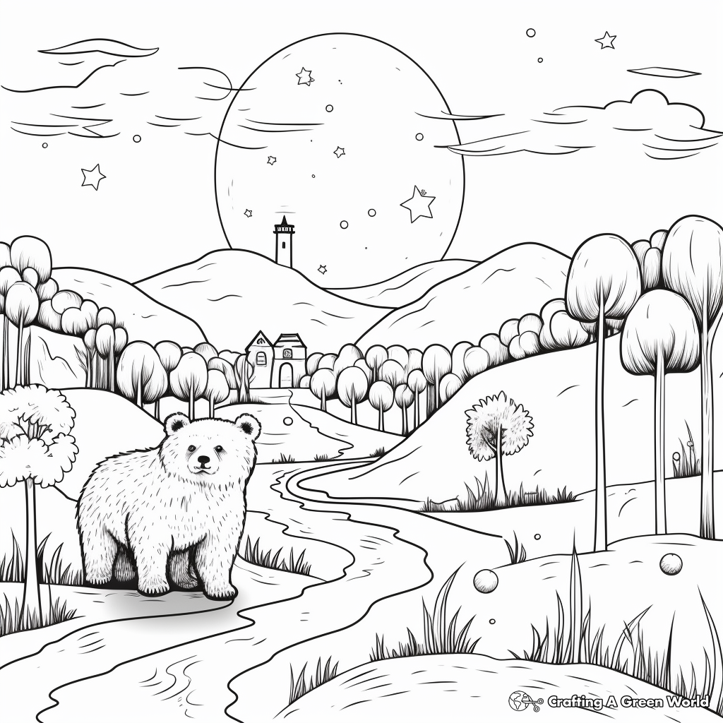 Night Scene of a Bear Hunt Coloring Pages 2