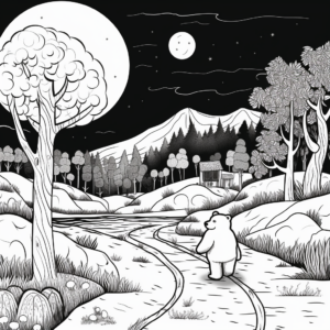 Night Scene of a Bear Hunt Coloring Pages 3