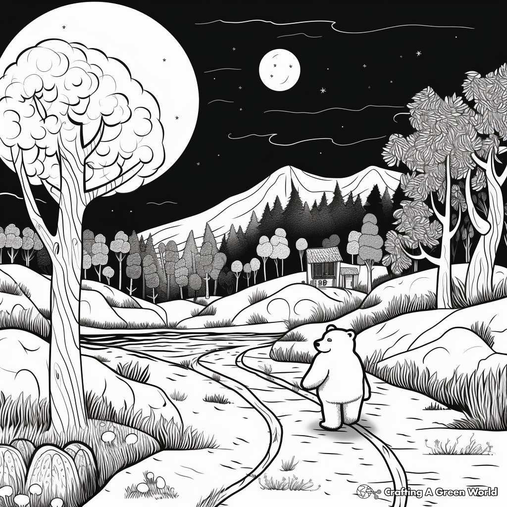 Night Scene of a Bear Hunt Coloring Pages 3