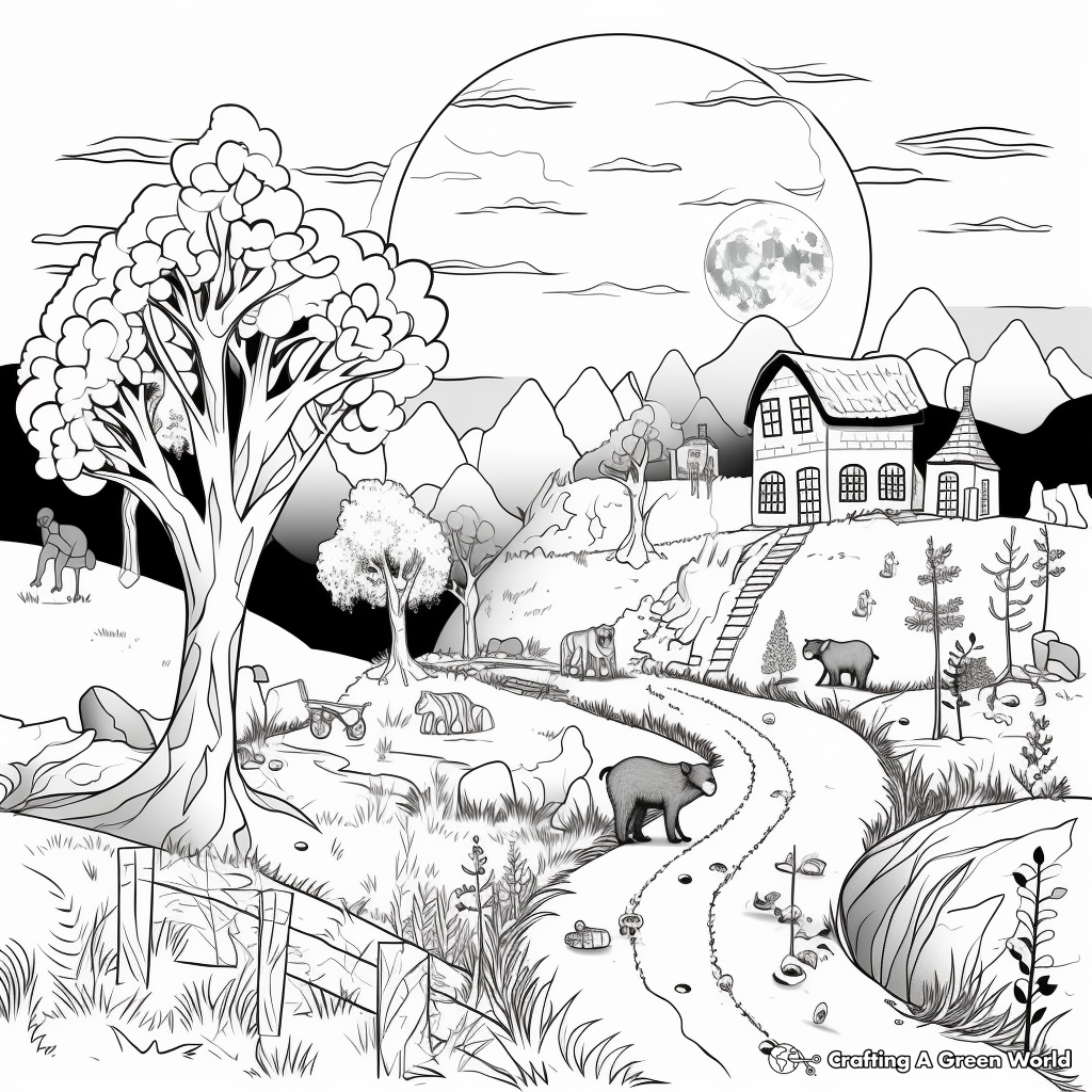 Night Scene of a Bear Hunt Coloring Pages 4
