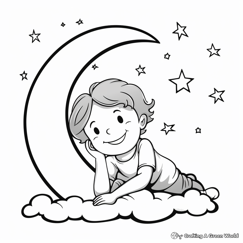Night Sky Crescent Moon Coloring Pages 2