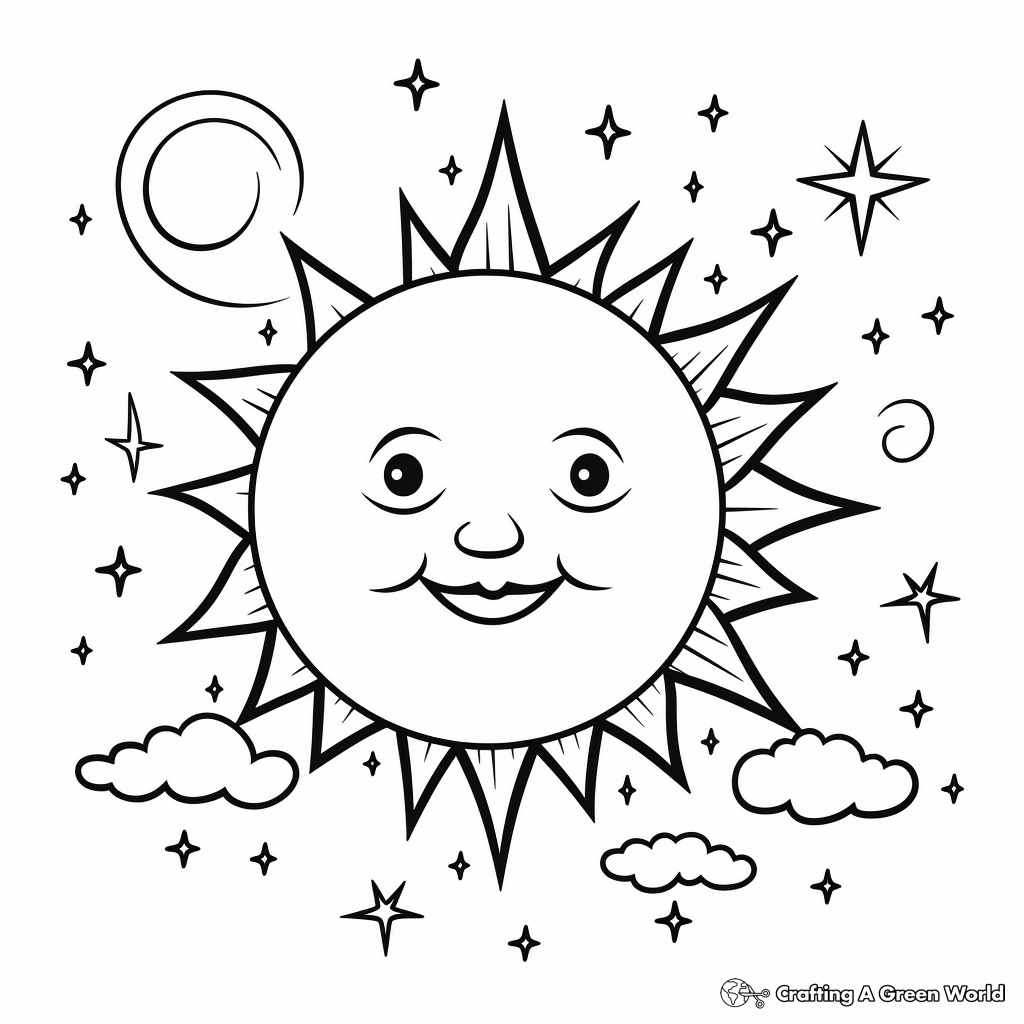 Night Sky: Star, Sun and Moon Coloring Pages 1