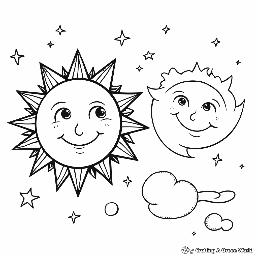 Night Sky: Star, Sun and Moon Coloring Pages 2