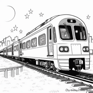 Night-time Train Under the Stars Coloring Pages 1
