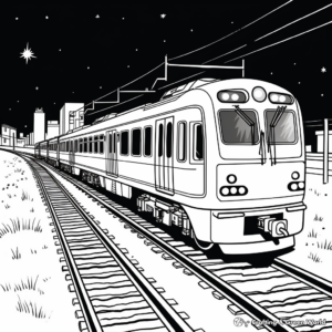 Night-time Train Under the Stars Coloring Pages 3