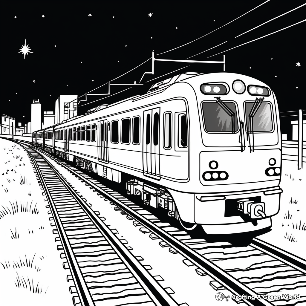 Night-time Train Under the Stars Coloring Pages 3