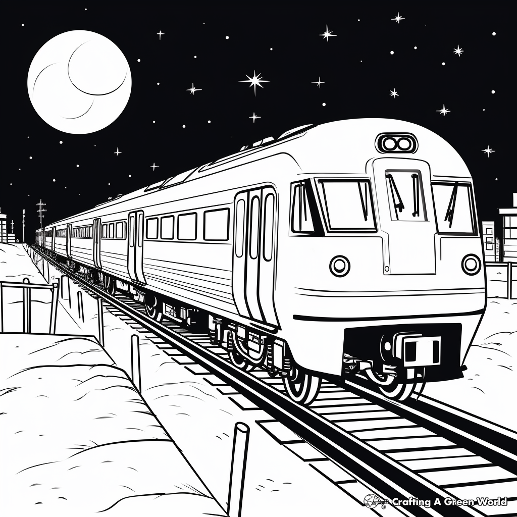 Night-time Train Under the Stars Coloring Pages 4