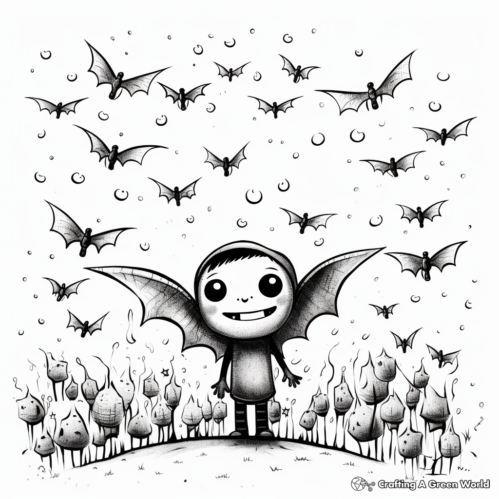 Nighttime Bat Swarm Coloring Pages 3