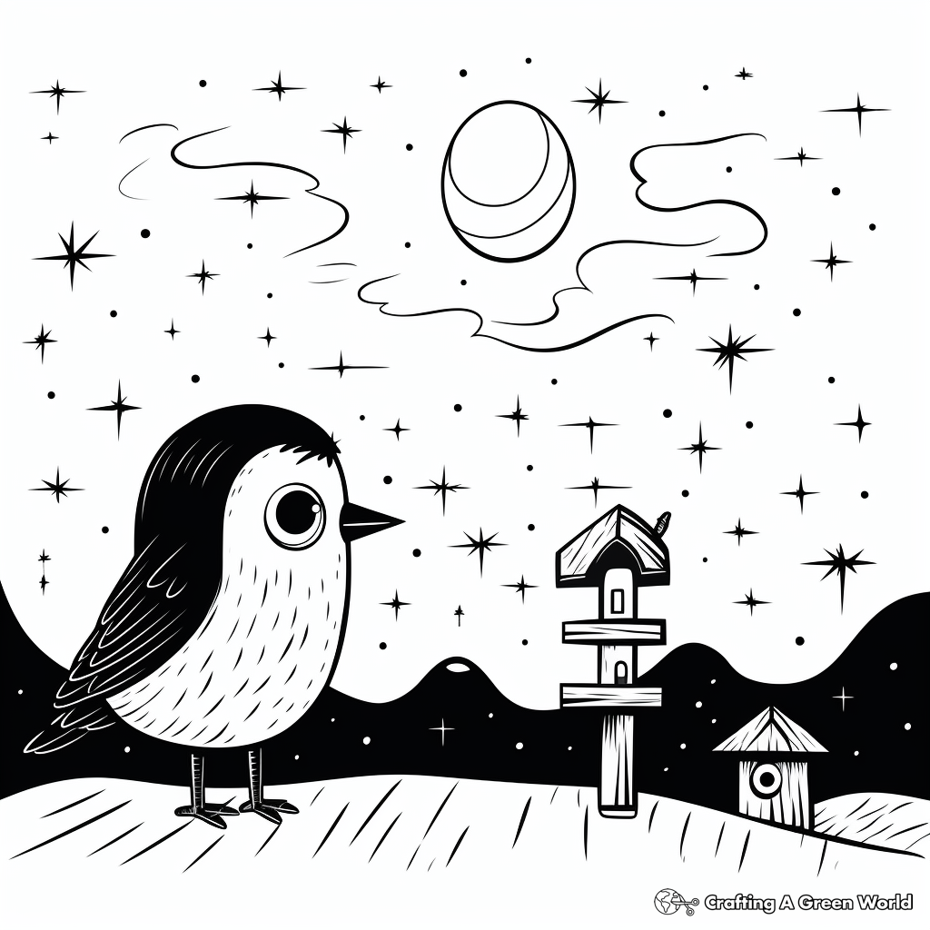Nocturnal Crow Scene Coloring Pages 2