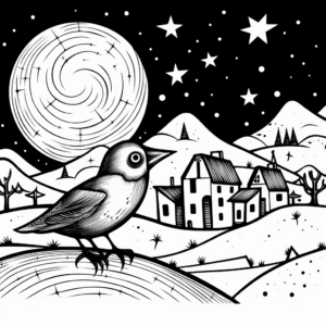Nocturnal Crow Scene Coloring Pages 3