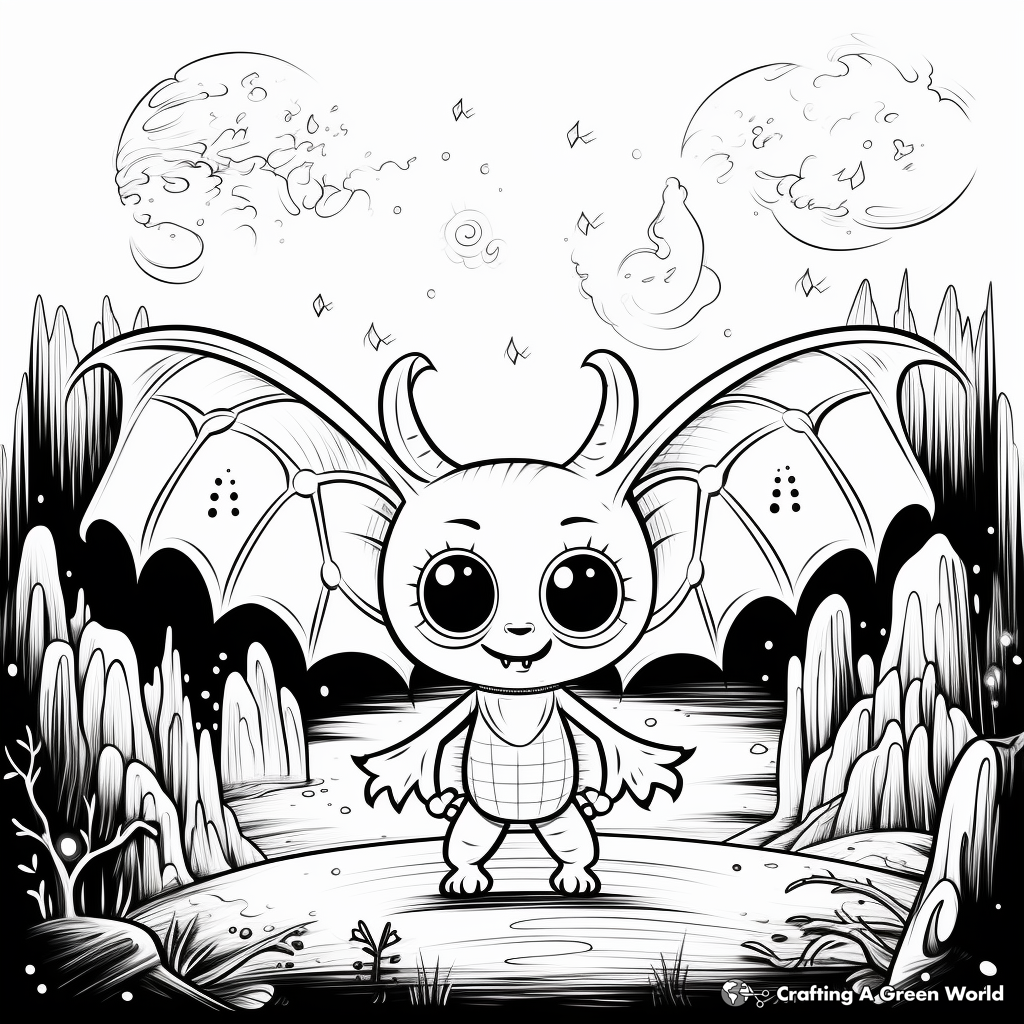 Nocturnal Scene with Bat Coloring Pages 2