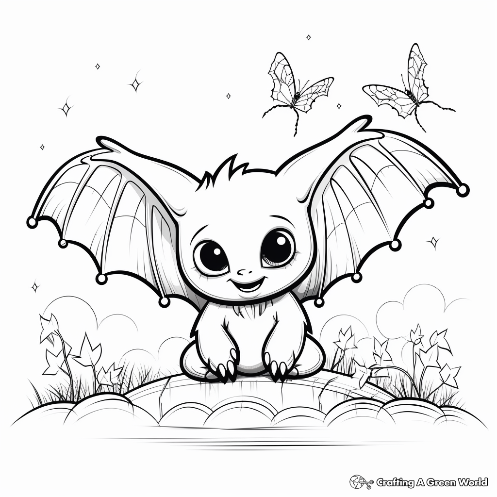 Nocturnal Scene with Bat Coloring Pages 3