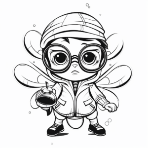 Noir Detective Cat Bee Coloring Pages for Adults 3