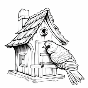 Northern Cardinal Birdhouse Scene Coloring Pages 1