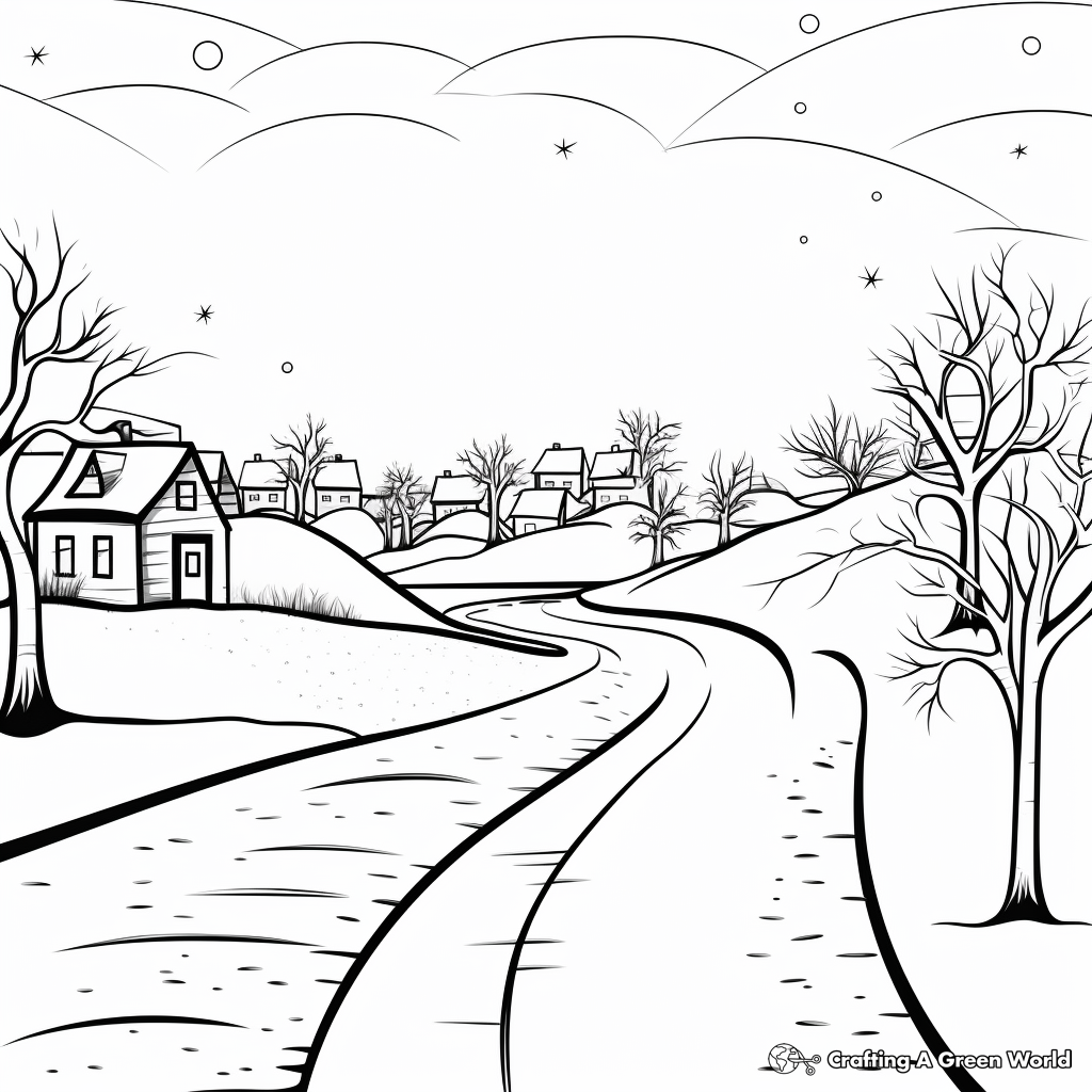Northern Lights Winter Scene Coloring Pages 1