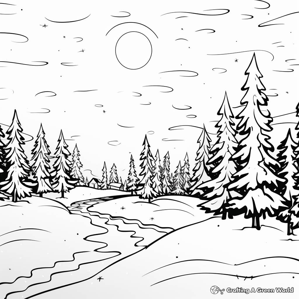 Northern Lights Winter Scene Coloring Pages 2