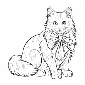 Norwegian Forest Cat with Christmas Bow Coloring Pages 2