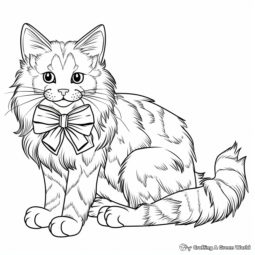 Norwegian Forest Cat with Christmas Bow Coloring Pages 4