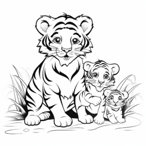 Nursing Tiger Mother with Cubs Coloring Pages 1