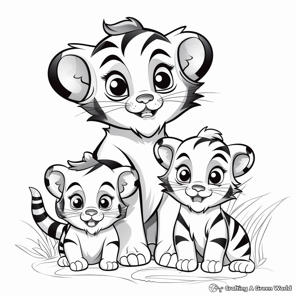 Nursing Tiger Mother with Cubs Coloring Pages 3
