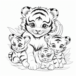 Nursing Tiger Mother with Cubs Coloring Pages 4