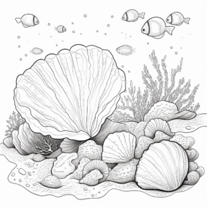 Ocean Life Featuring Clam Coloring Pages 1