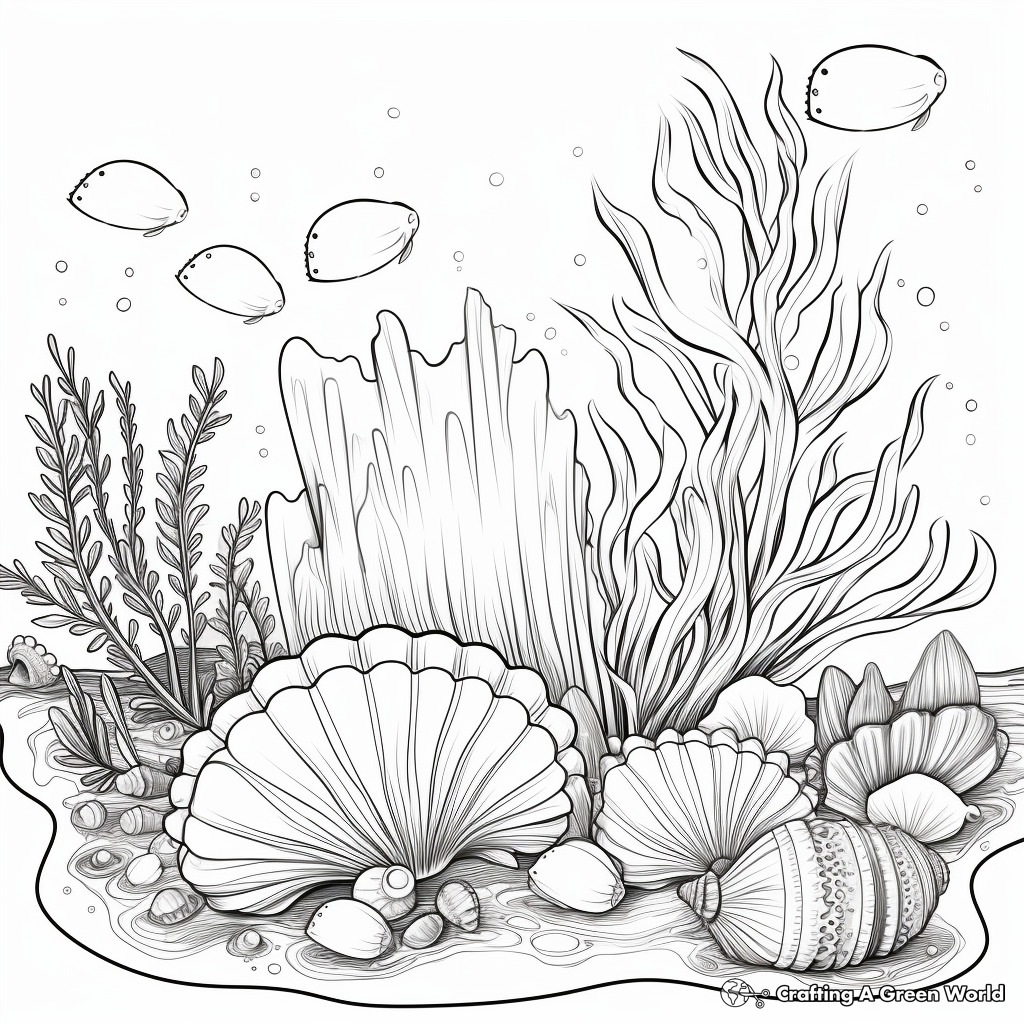 Ocean Life Featuring Clam Coloring Pages 2