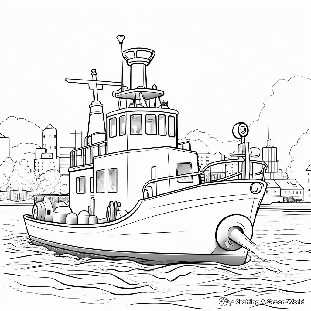 Ocean-Scene Tugboat Coloring Pages 2