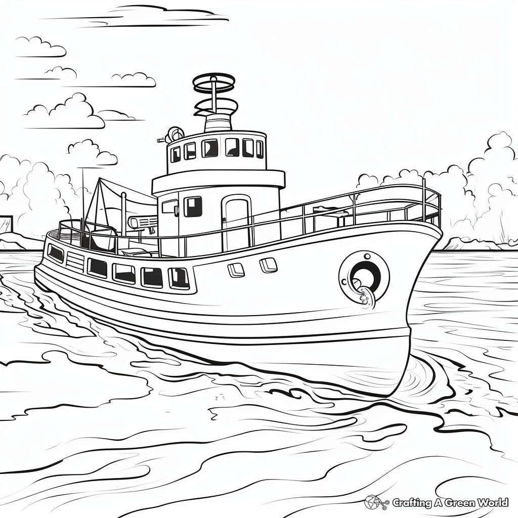 Ocean-Scene Tugboat Coloring Pages 3