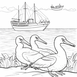 Ocean Scene with Pelicans Coloring Page 2