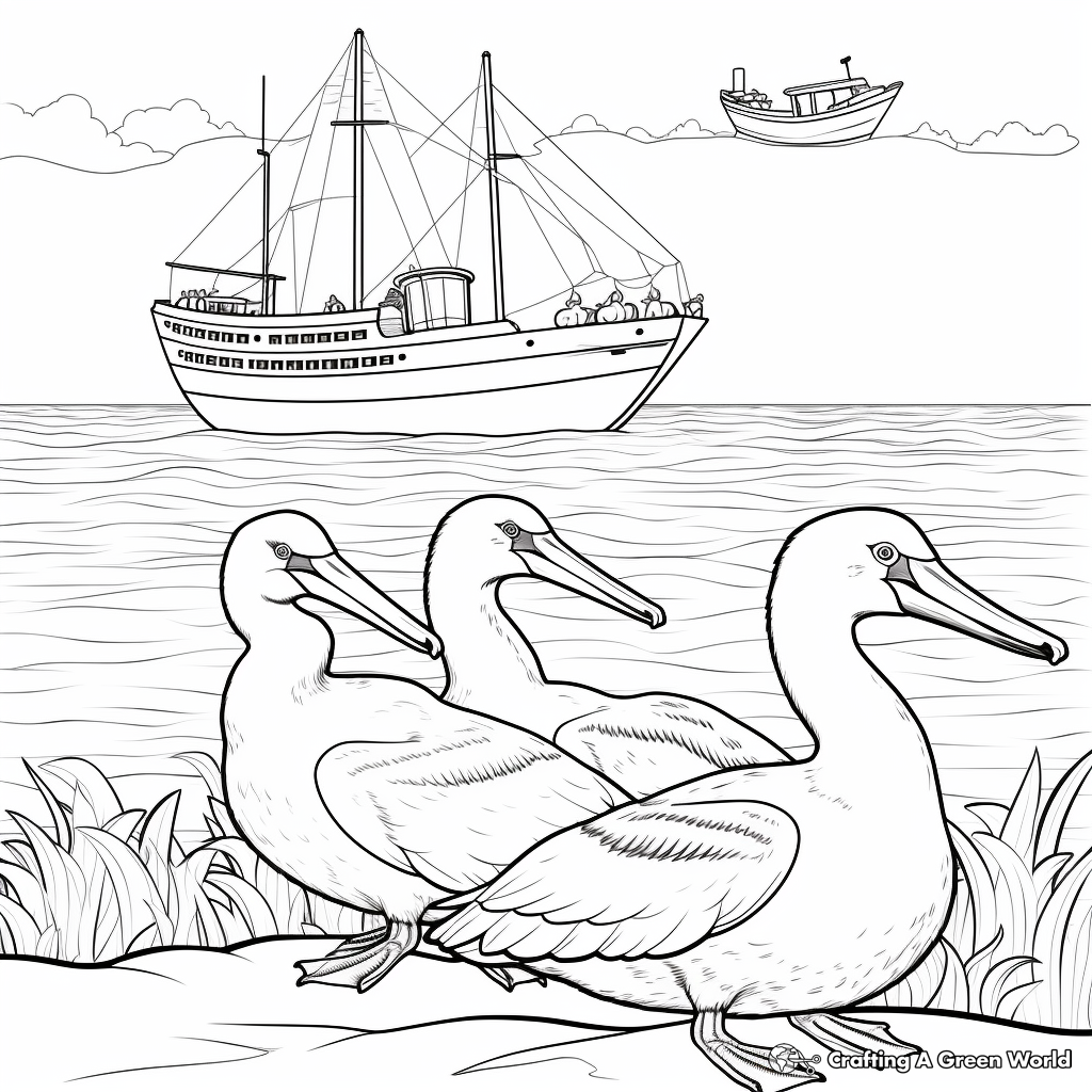 Ocean Scene with Pelicans Coloring Page 2