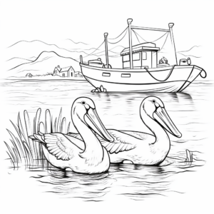 Ocean Scene with Pelicans Coloring Page 3