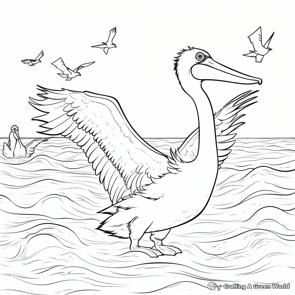 Ocean Scene with Pelicans Coloring Page 4