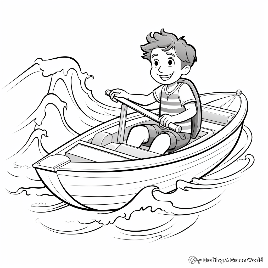 Ocean Waves and Rowboat Coloring Pages 1