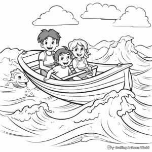 Ocean Waves and Rowboat Coloring Pages 2