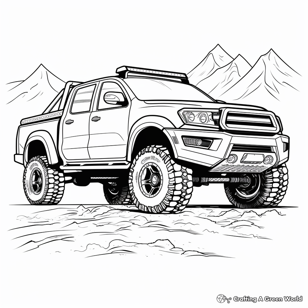 Off-road Racing Car Family Coloring Pages: SUV, Pick-Up, and Jeep 2