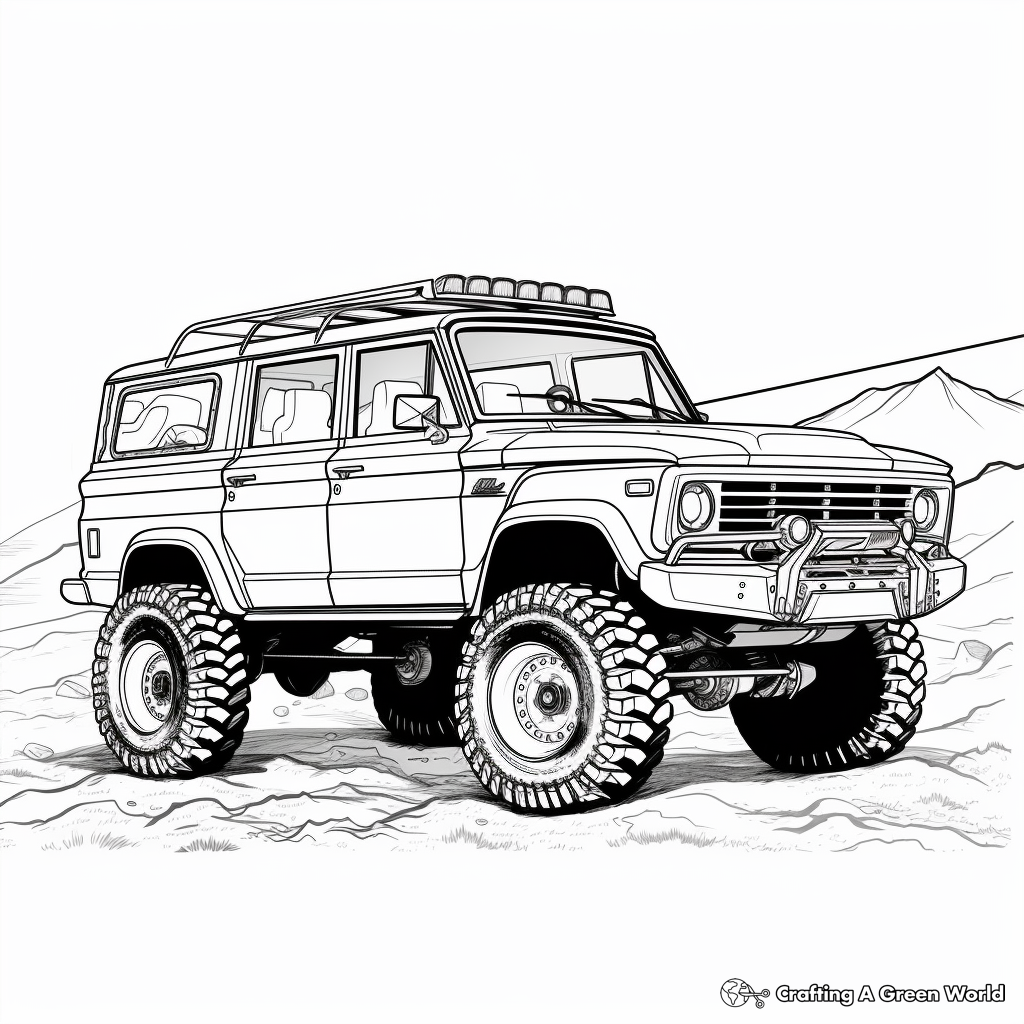 Off-road Racing Car Family Coloring Pages: SUV, Pick-Up, and Jeep 4