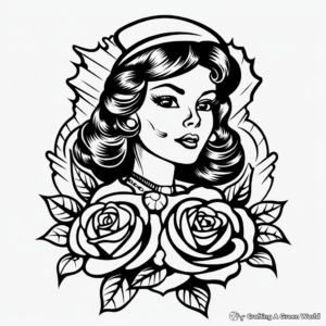 Old School Sailor Rose Tattoo Coloring Pages 4