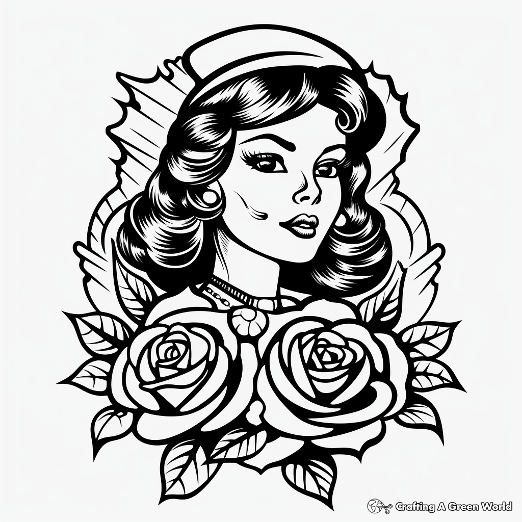 Old School Sailor Rose Tattoo Coloring Pages 4