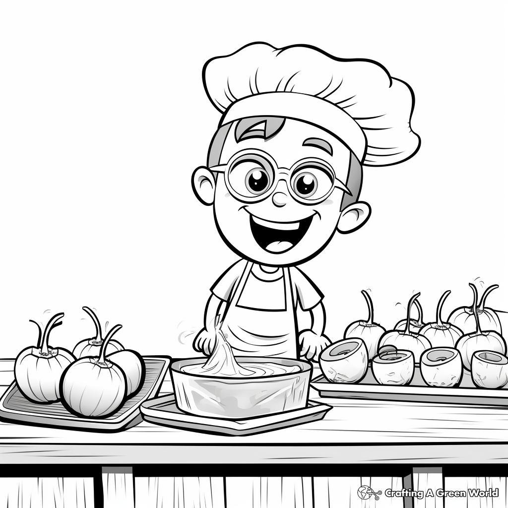 Onions in the Kitchen: Food Prep Coloring Pages 4