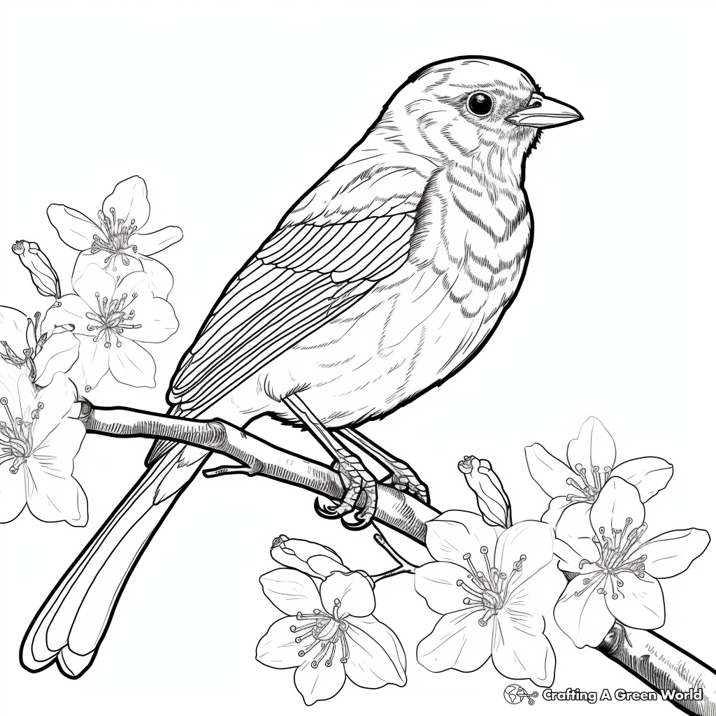 Orchard Oriole and Apple Tree Coloring Page 4