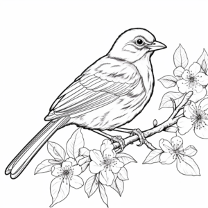 Oriole and Cherry Blossom Coloring Page 3
