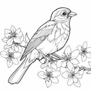 Oriole and Cherry Blossom Coloring Page 4
