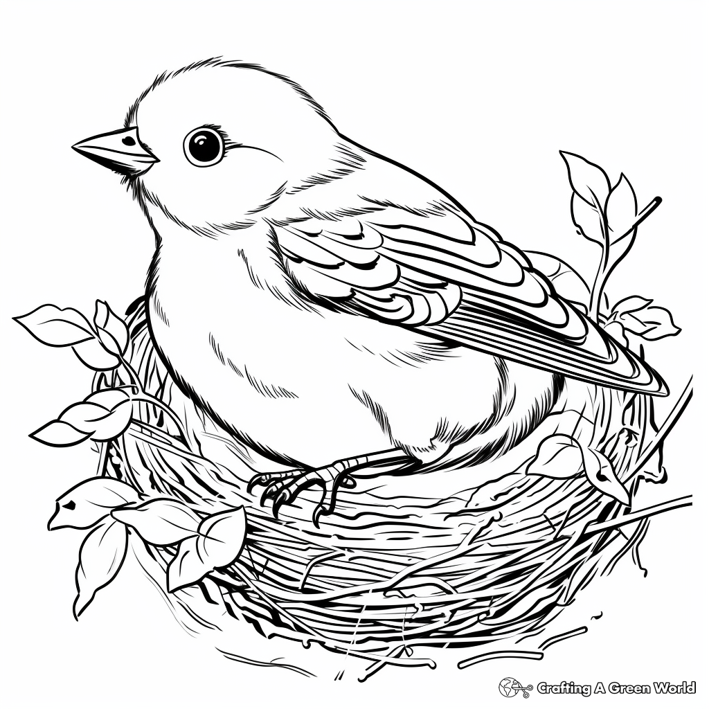 Oriole Nest and Juvenile Birds Coloring Pages 1