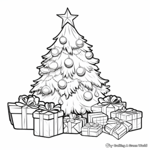 Ornaments and Presents Under the Christmas Tree Coloring Pages 1