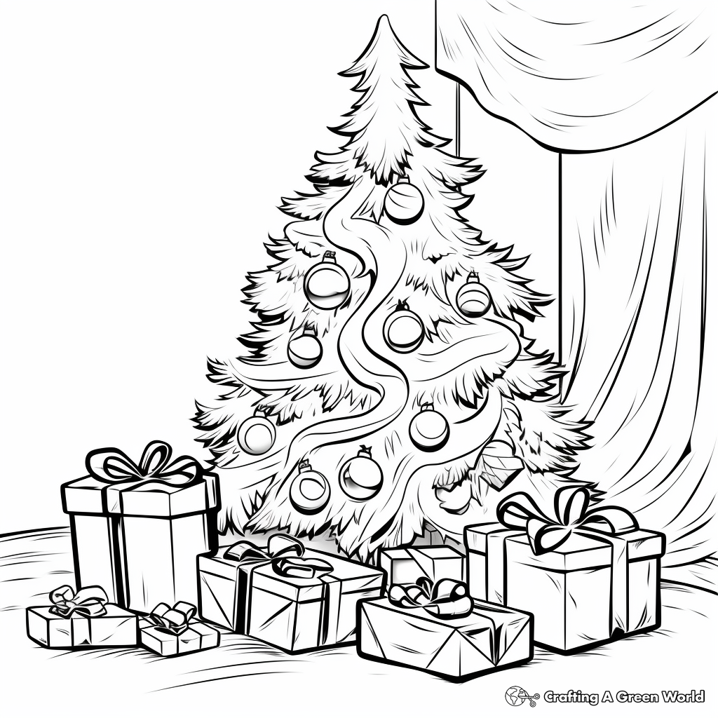 Ornaments and Presents Under the Christmas Tree Coloring Pages 3