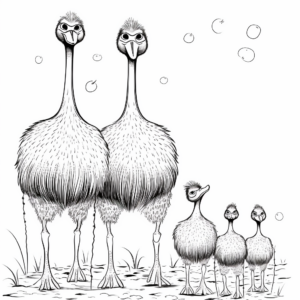 Ostrich Family Coloring Pages: Male, Female, and Chicks 1