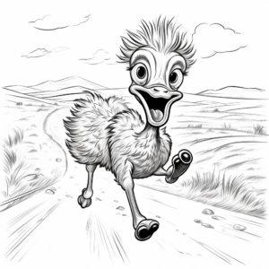 Ostrich Running Fast: Action Scene Coloring Pages 1