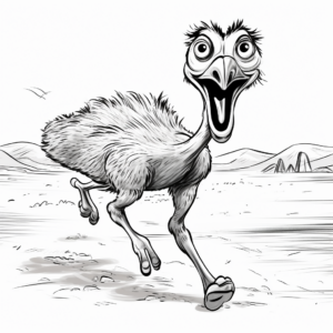 Ostrich Running Fast: Action Scene Coloring Pages 2